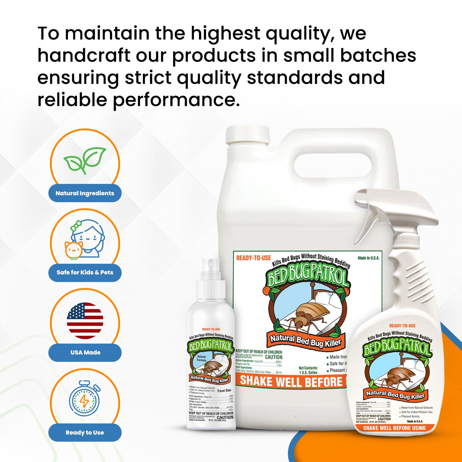 Bed Bug Patrol Bed Bug Spray & Bed Bug Killer for Home, Made in USA - 24 oz | Mattresses, Furniture, Seams, Cracks & Crevices | Targets Adult Bed Bugs, Eggs & Larvae | Plant-Based | Pet & Child Safe