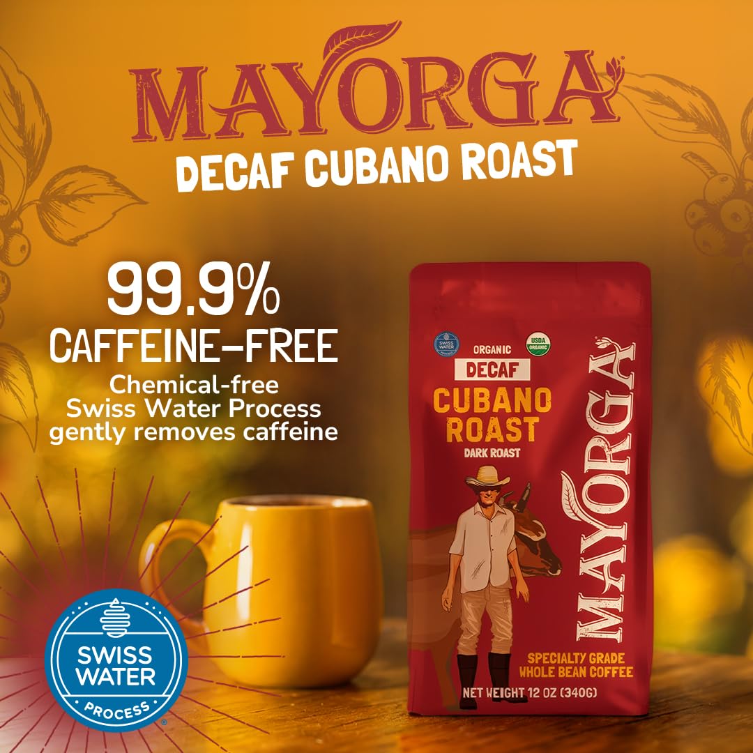 Mayorga Organic Coffee 12oz Cafe Cubano Roast - Dark Roast Whole Bean Coffee Specialty Grade, 100% Arabica, Slow Roasted, Bold and Smooth Flavor with Low Acidity - USDA Organic, Non-GMO, Kosher,