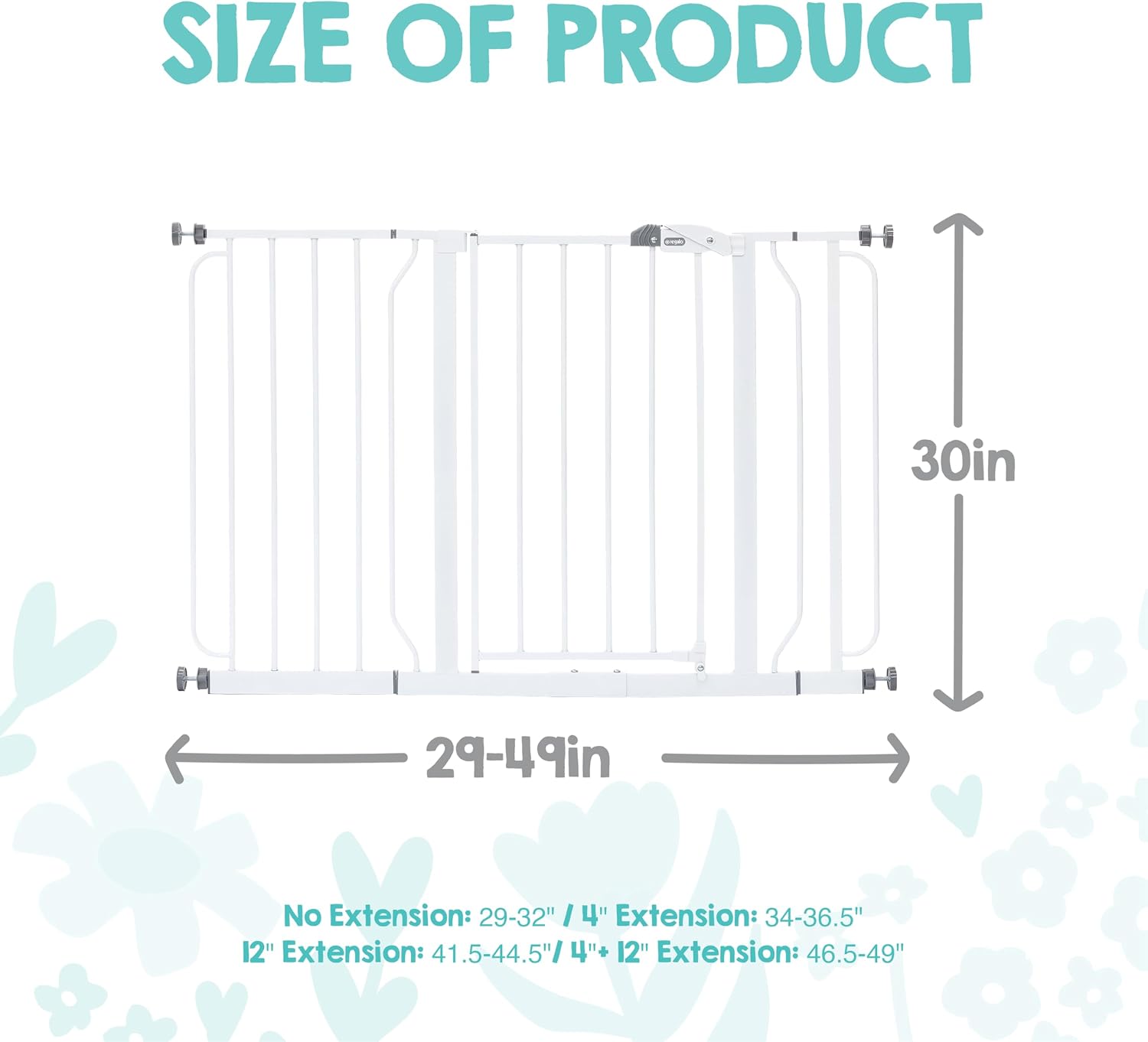 Regalo Safety 29"-49" Extra Wide Baby Gate, Bottom of Stairs & Doorways | Pressure Mounted with Door, For Babies, Toddlers & Pets, White, Tested & Trusted for 30 Years
