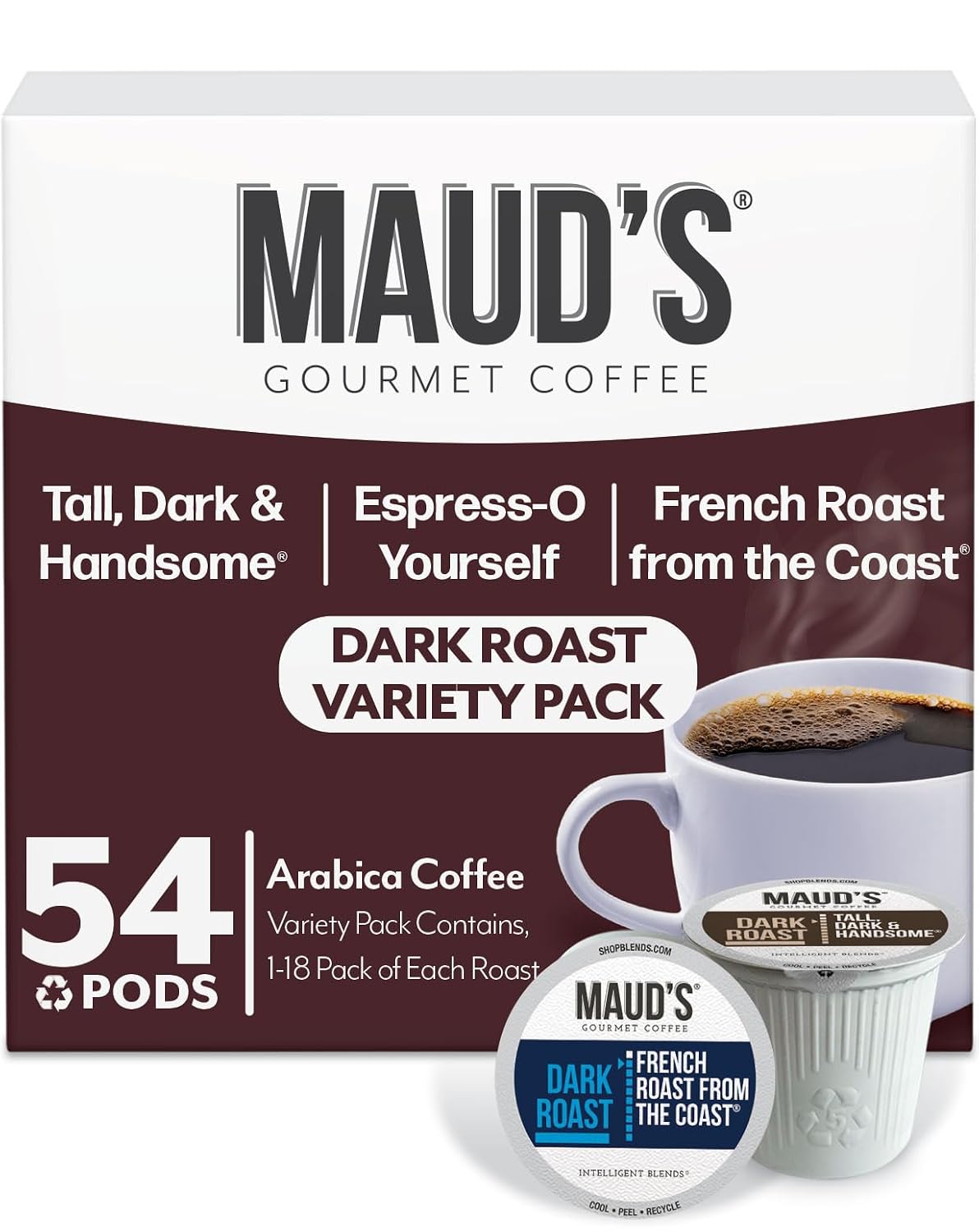 Maud's Dark Roast Coffee Pods, 100ct | Dark Roast Coffee in Single Serve Pods – Compatible with Keurig Coffee Makers