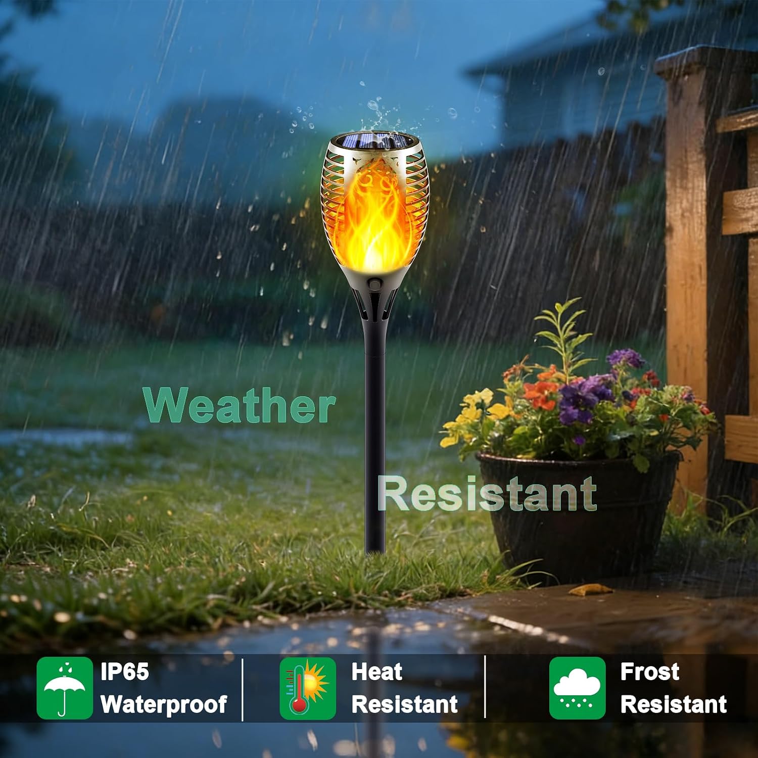 8 Pack Large Size Solar Flame Lights Outdoor with Flickering Flame