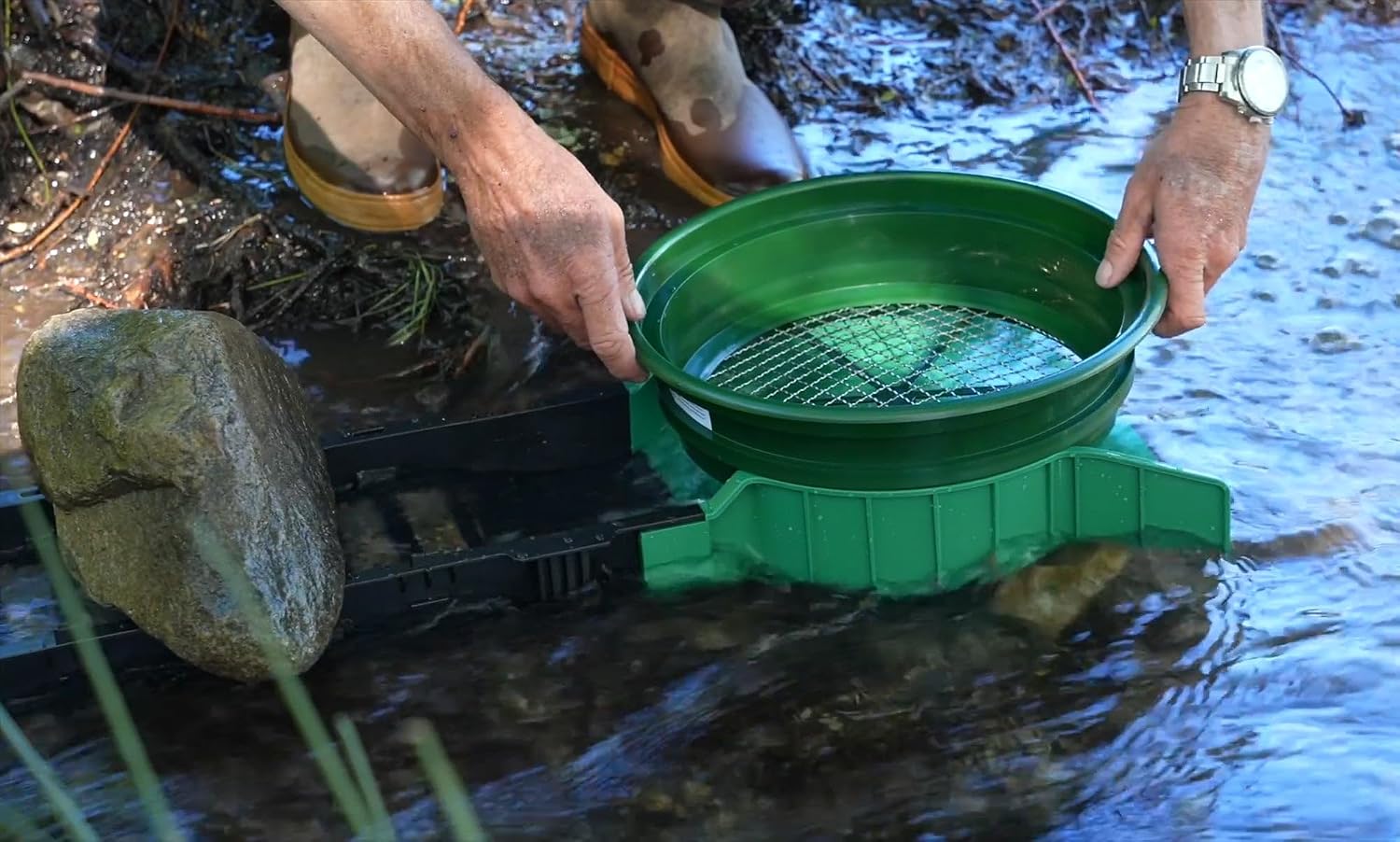 Portable Expandable Sluice Box for Gold Mining and Prospecting; Includes Miner's Moss, Hungarian Style riffles, and deep V riffles. Essential Tool for Gold panning Kits