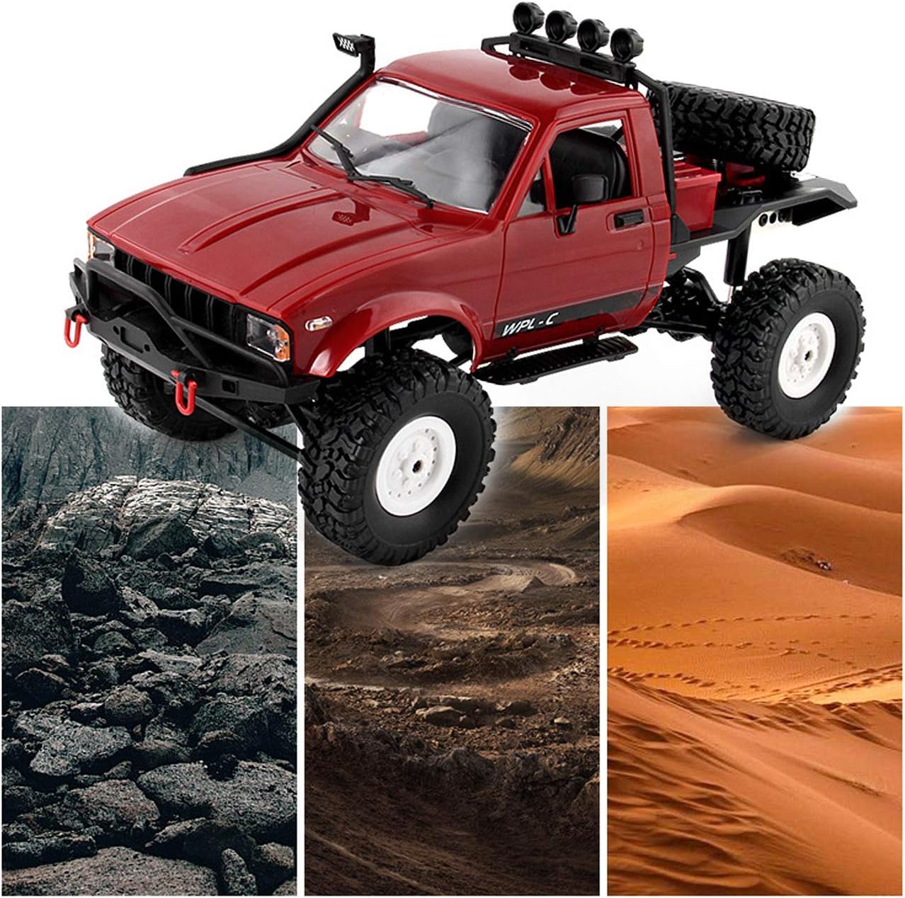 RC Crawler Offroad RC Truck WPL C14 RC Rock Crawler 1/16 Scale 4x4 Waterproof Remote Control Trucks with LED Lights