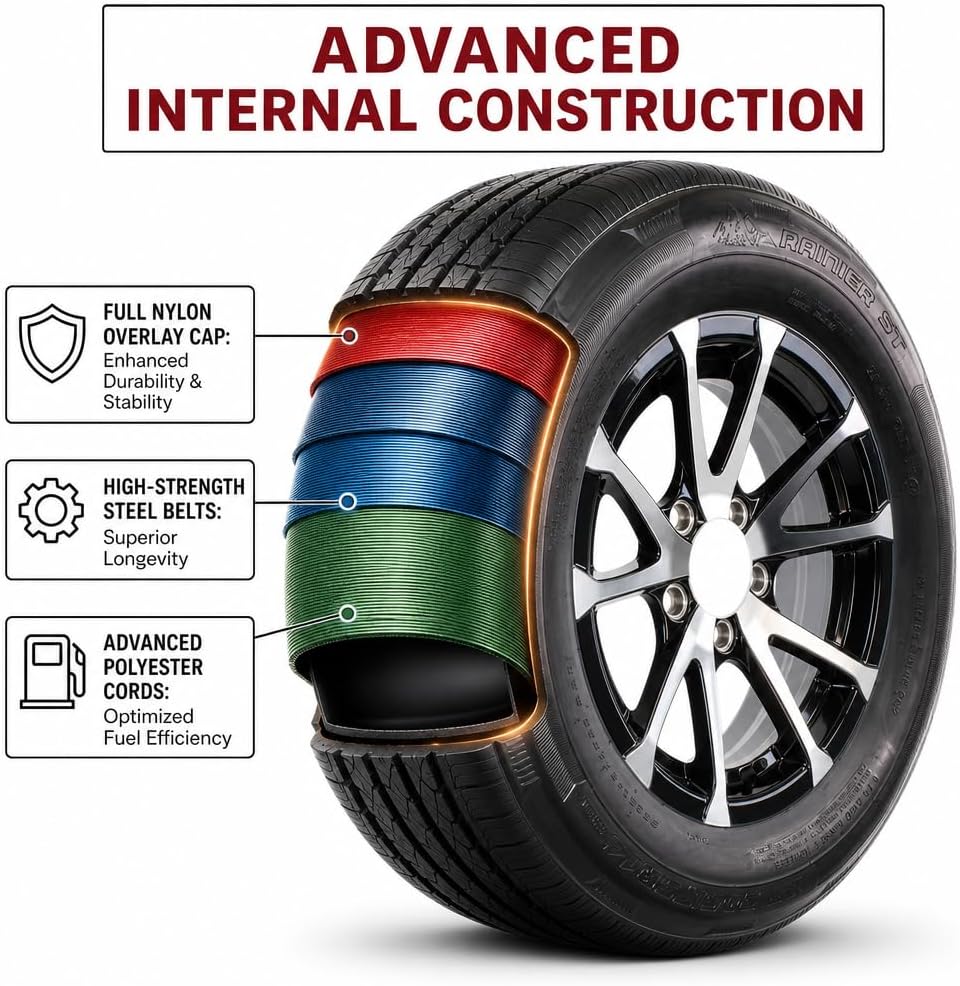 eCustomrim 2-Pack Radial Trailer Tire Rim Assembly ST205/75R15 5 Lug Black | 15 Inch Load Range D 8 Ply Tire With Curb Guard