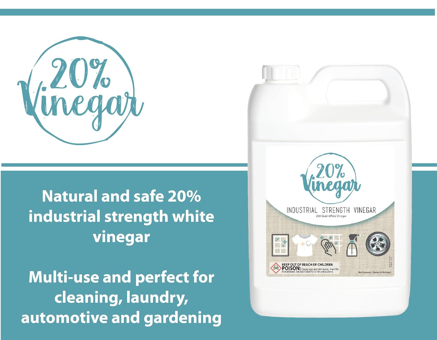 20% Professional Grade Concentrated Vinegar | Dilutes to 4 Gallons of Multipurpose Cleaning Vinegar | 4x Power Vinegar | Hundred's of Industrial &