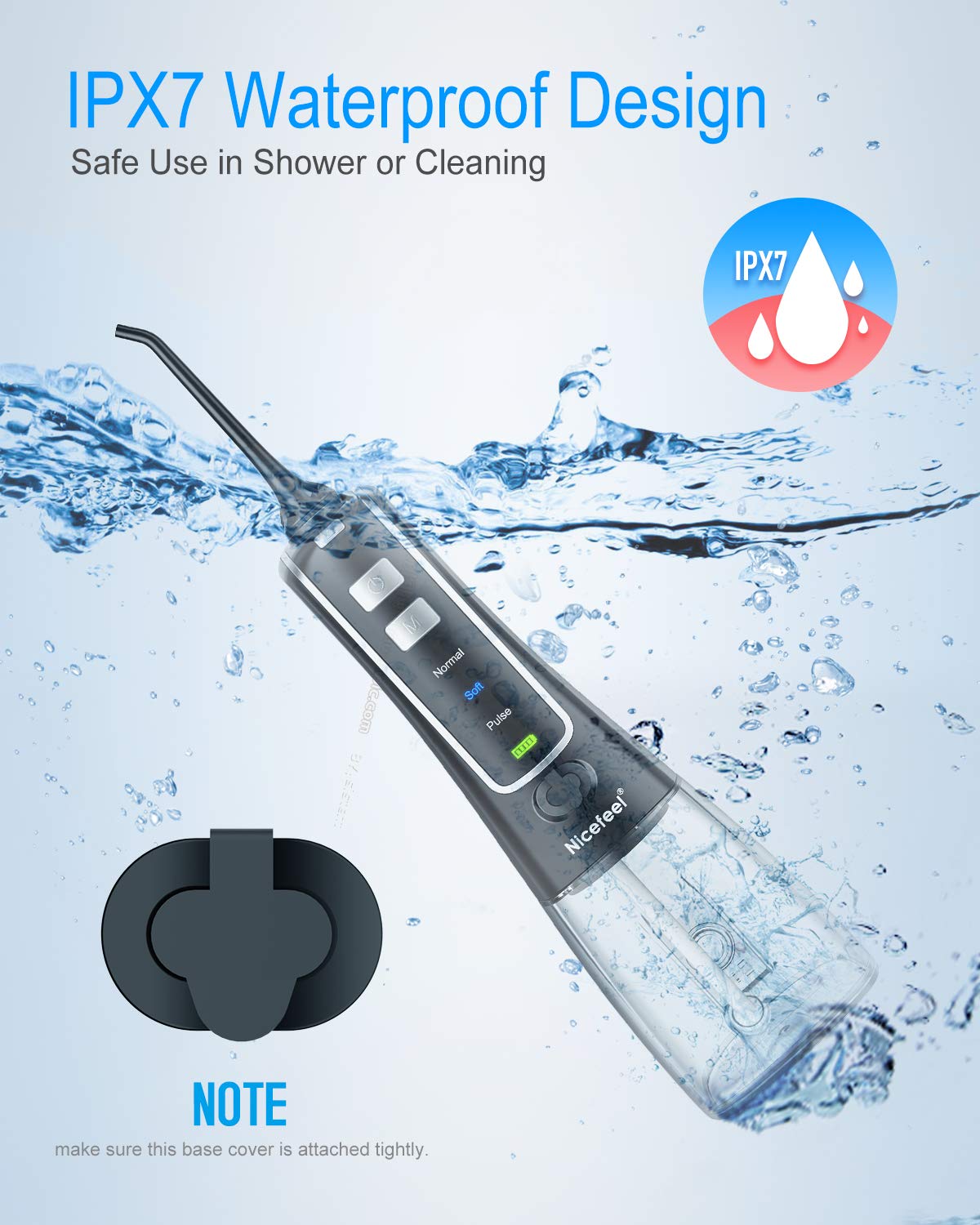 Nicefeel Cordless and Rechargeable Water Flosser - 300ML Water Tank Oral Irrigator, 4 Jet Tips