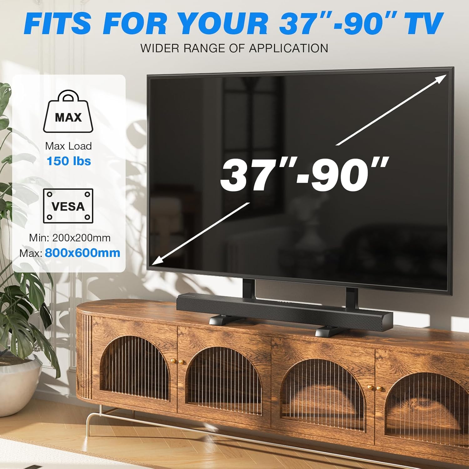 Rfiver Table Top TV Stand with Height Adjustable TV Legs for 37-90 Inch TVs | TV Stands Base with Cable Management for Flat/Curved TVs