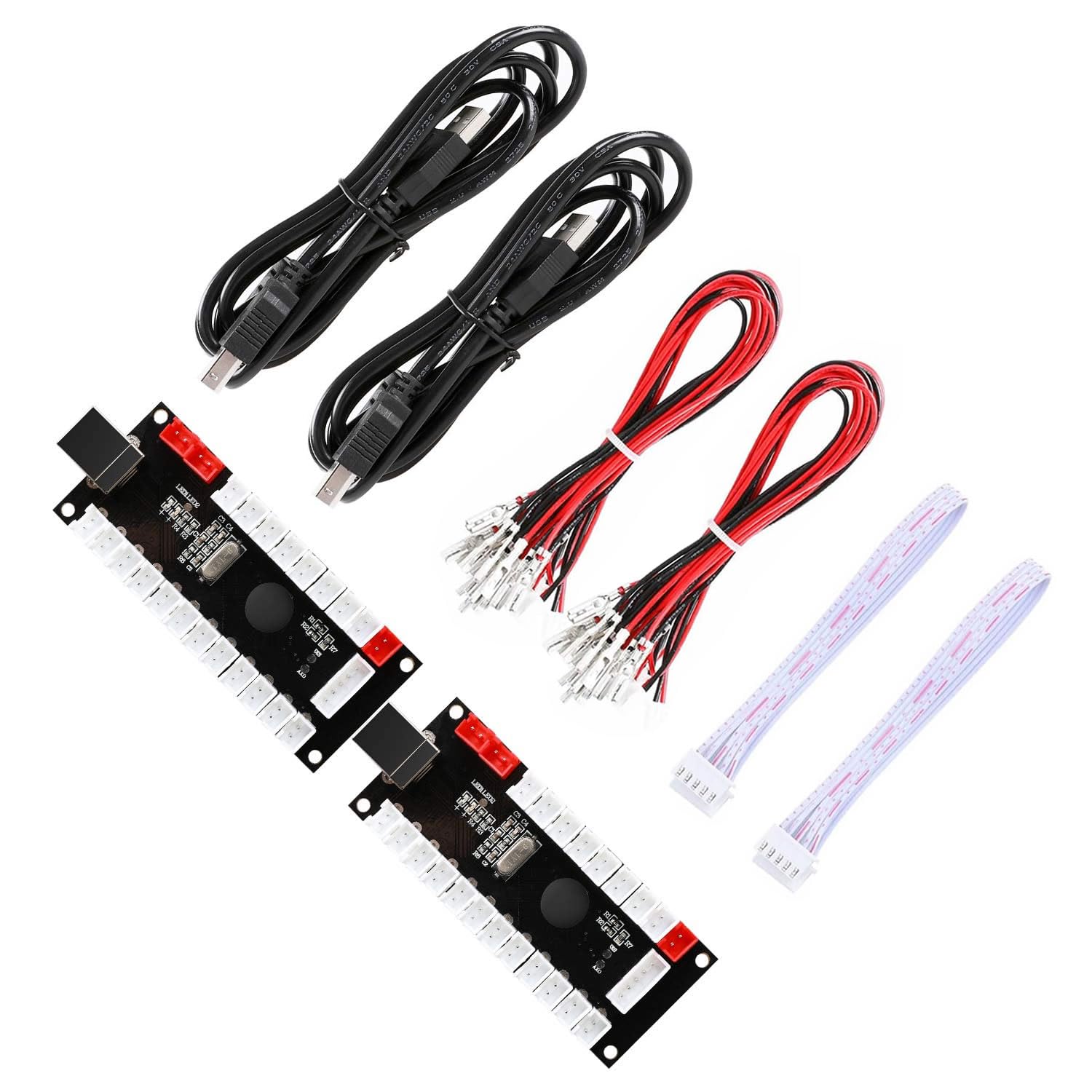 Guwarry 2-Player Zero Delay USB Encoder PC to HAPP Joysticks/HAPP Arcade Buttons for PC, MAME, Raspberry Pi, Arcade1Up - Three 5V Power Output for led Joysticks/LED Daisy Chain/LED Arcade Buttons