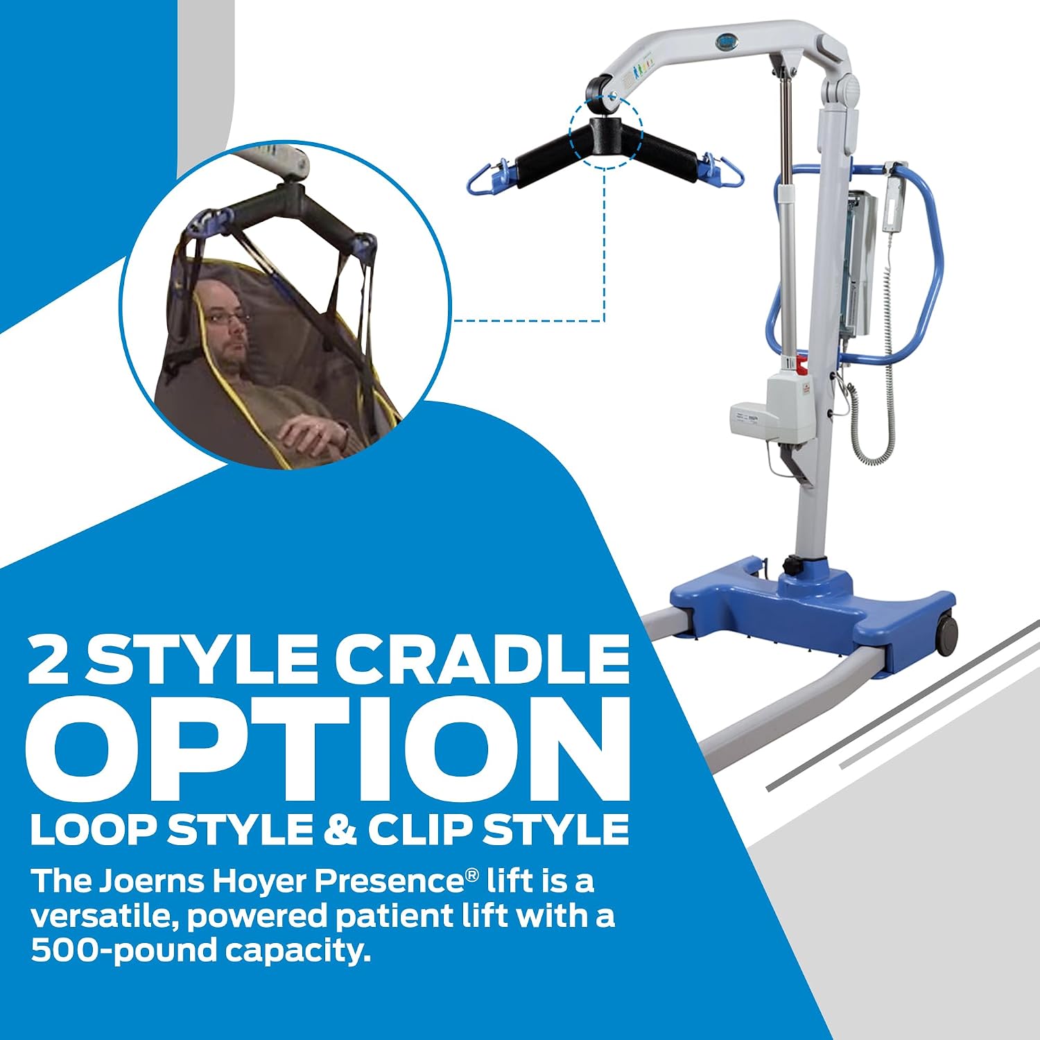 Joerns Hoyer Presence Patient Lift, 500 lbs Capacity, Power Operated Base, 6-Point Cradle, Smart Monitor Technology