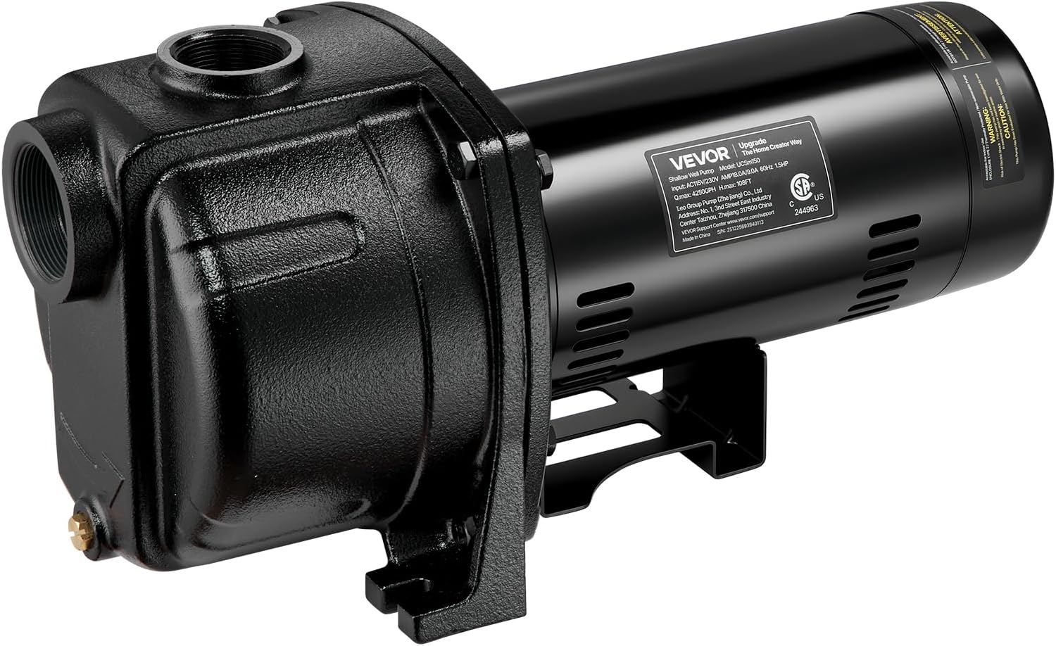VEVOR 1/2 HP Shallow Well Jet Pump, AC 115/230 Volt, 790 GPH Dual Voltage Cast Iron Well Jet Pump, with 147 ft Max Head Lift, Automatic Pressure Switch, for Garden Irrigation Lawn Sprinkler System