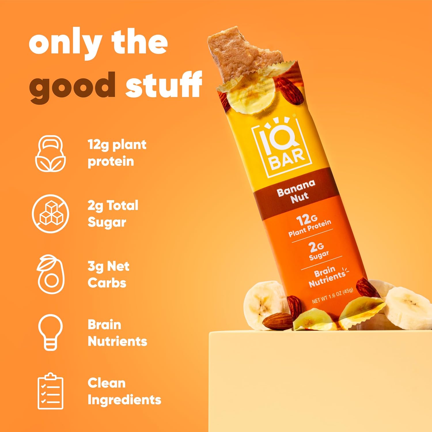 IQBAR Clean Protein Bars, Low Sugar Keto, Banana Nut 12-Count