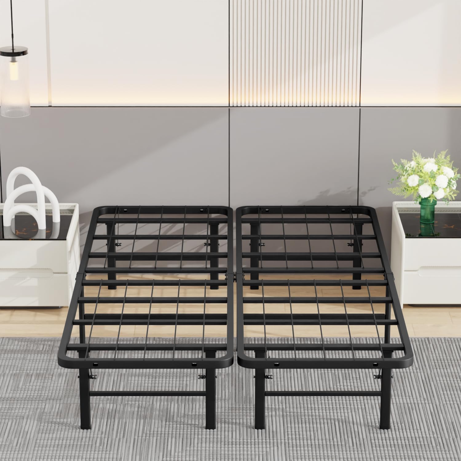 BestMassage | Twin Bed Frame | Metal | Heavy Duty Steel Slats with 6 Legs | Foldable | Sturdy, No Box Spring Needed | Easy to Assemble with Under-Bed Storage | Furniture for Home, Dorms
