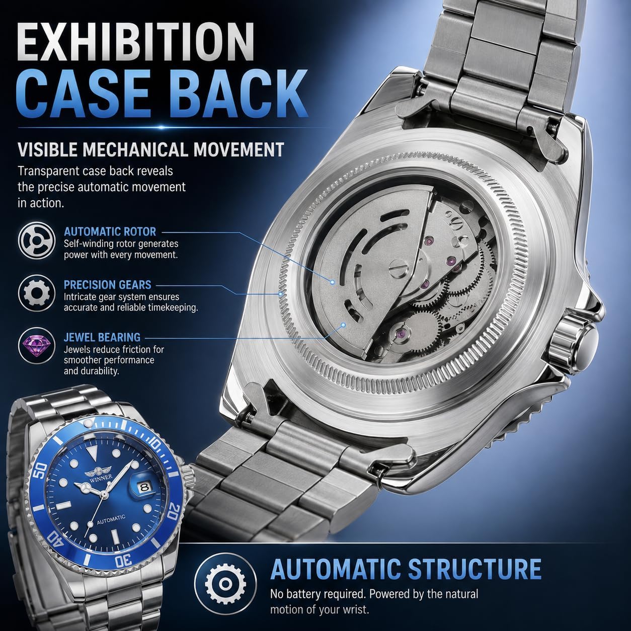 MASTOP Mens Automatic Mechanical Watches Stainless Steel Waterproof Luxury Watch for Men Reloj Automático para Hombre