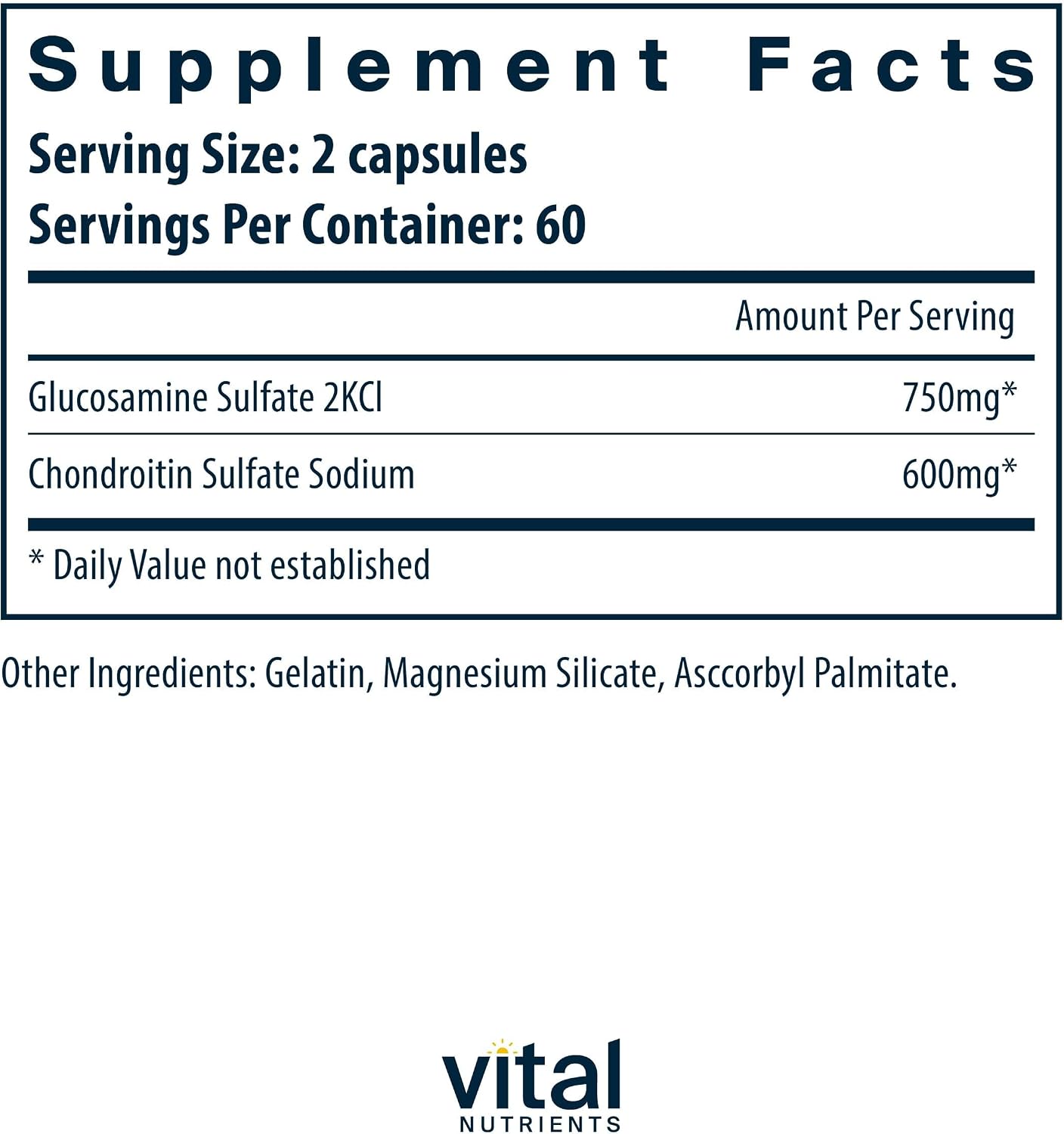 Vital Nutrients Glucosamine & Chondroitin - Healthy Cartilage, Mobility, and Joint Support Supplement - Gluten, Dairy