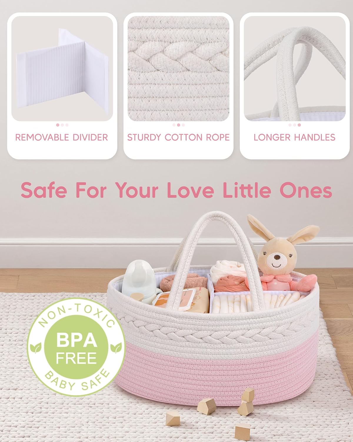 Maliton Diaper Caddy Organizer for Baby, Cotton Rope Baby Gift Basket, Portable Diaper Organizer for changing table, Nursery Storage Organizer