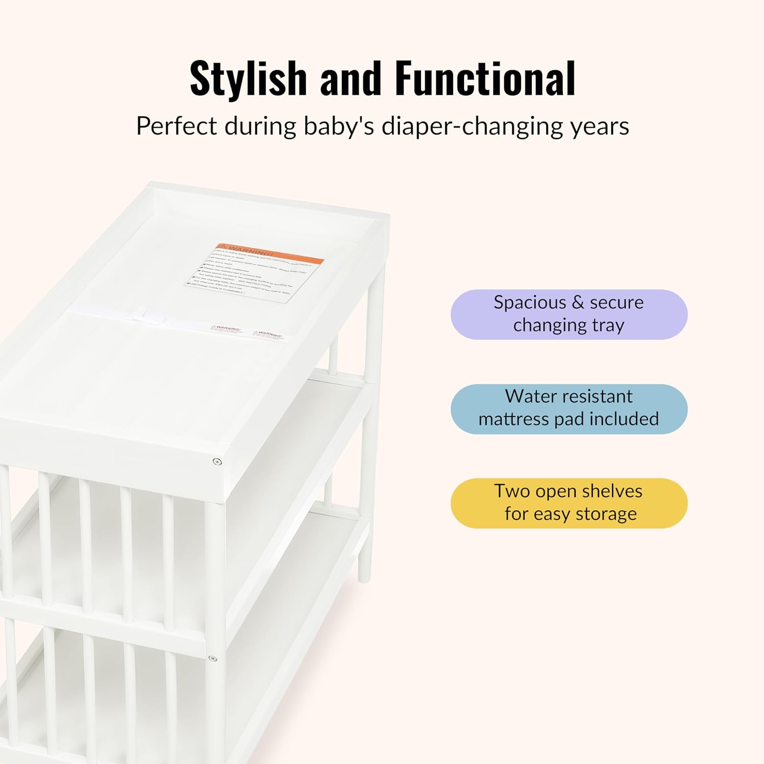 Dream On Me Clover Changing Table with Rounded Spindles in White
