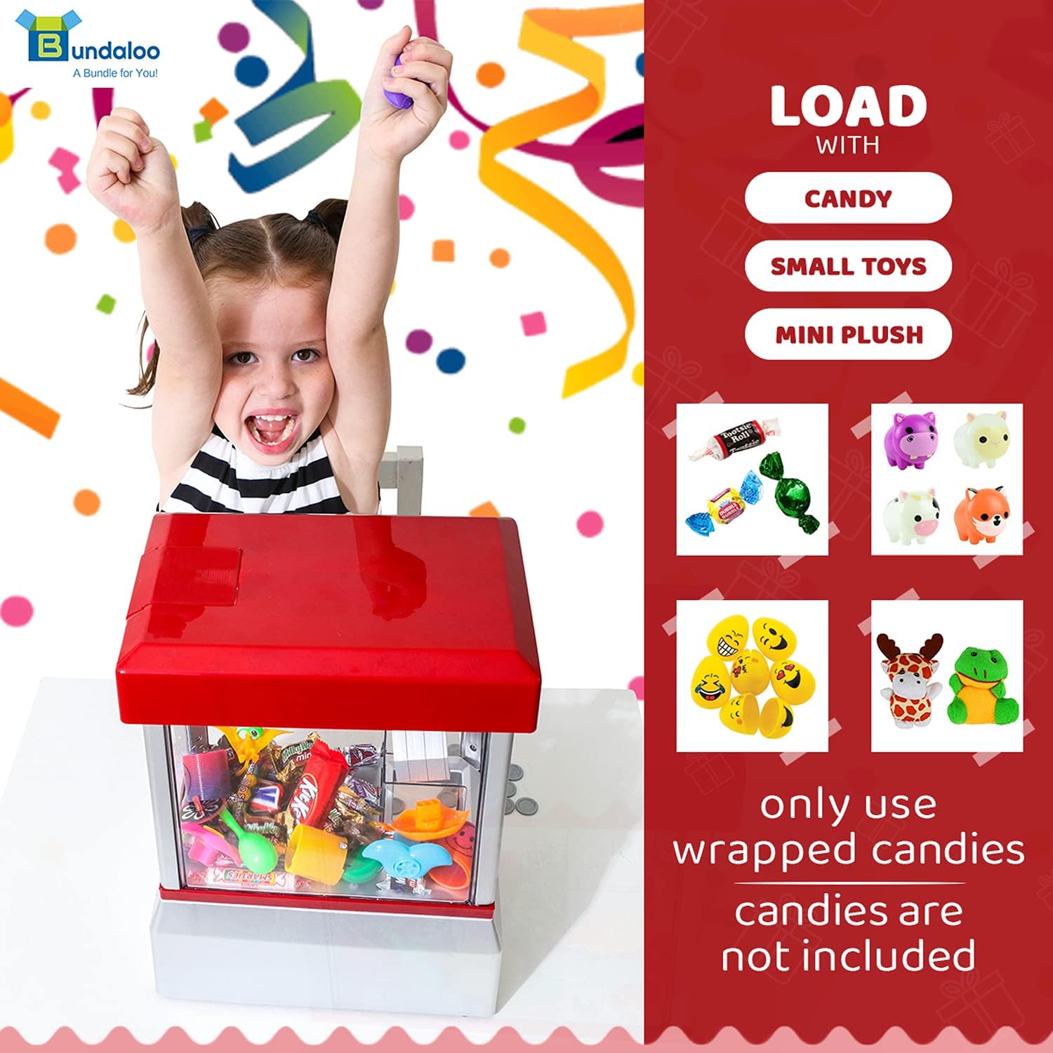 Claw Machine Arcade Game with Sound, Cool Fun Mini Candy Grabber Prize Dispenser Vending Toy for Kids, Boys & Girls