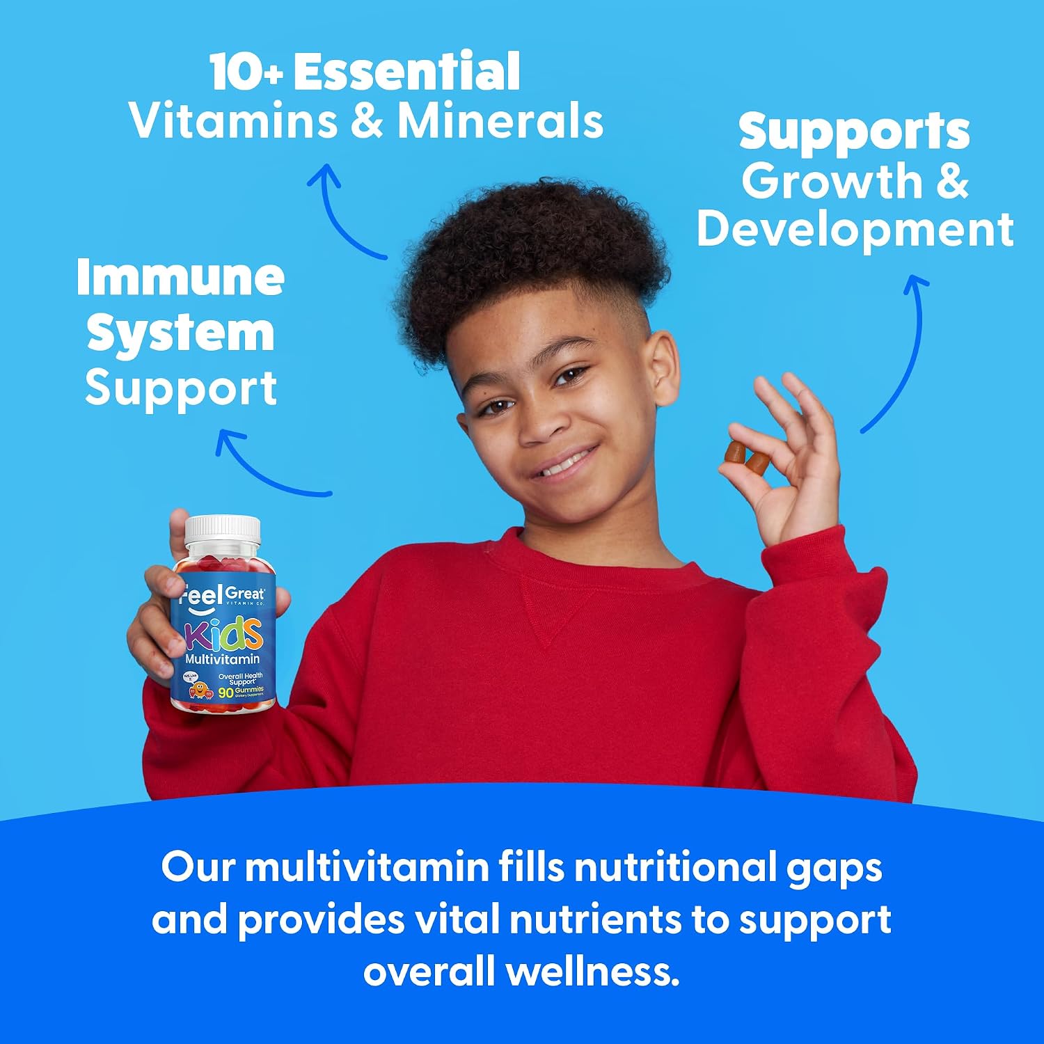 Feel Great Kids Multivitamin Gummies | Citrus & Strawberry Flavored Vitamins for Kids | Multivitamin Gummies with Vitamin D for Bone