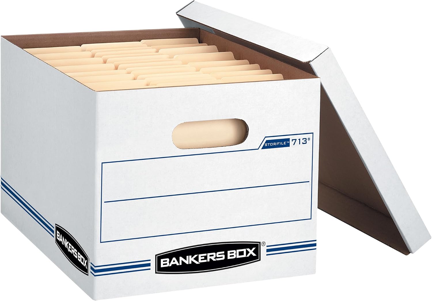 Bankers Box 12-Pack Basic-Duty File Storage Box with Lid, Letter/Legal | Tame everyday paperwork with affordable file boxes, lift-off lids