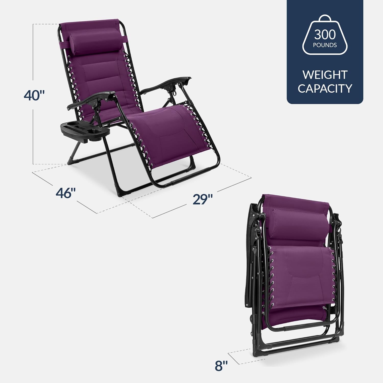 Best Choice Products Oversized Padded Zero Gravity Chair, Folding Outdoor Patio Recliner, XL Anti Gravity Lounger for Backyard w/Headrest, Cup Holder