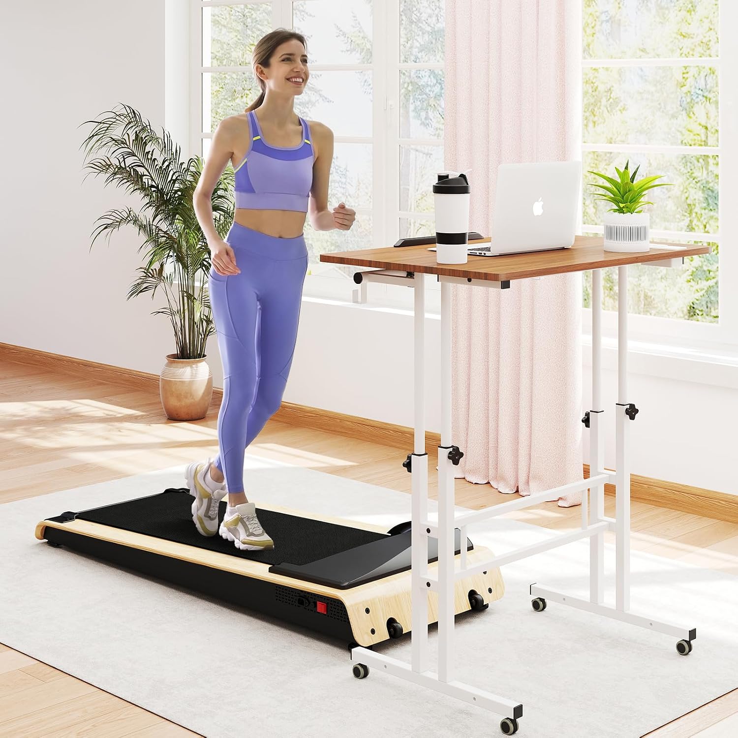 SIDUCAL Mobile Standing Desk, Portable Stand Up, Small Adjustable Converter with Wheels Home Office Workstation, Rolling Desk Laptop Cart for Standing or Sitting, Black