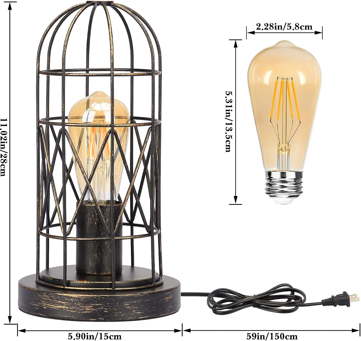 Touch Control Table Lamp, 3 Way Dimmable Lamp, Industrial Bedside Lamp