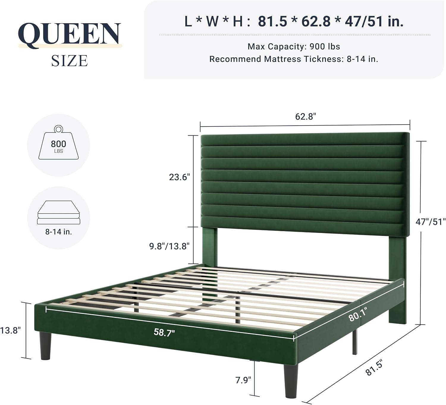 Allewie Queen Bed Frame, Velvet Upholstered Platform Bed with Adjustable Headboard, Horizontal Channel Design, Wood Slat Support, No Box Spring Needed, Noise Free, Easy Assembly, White