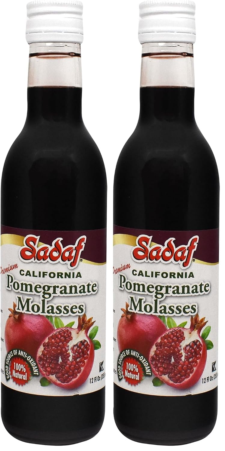 Sadaf Premium Pomegranate Molasses - 100% Pure Pomegranate Molasses for Cooking & Food Flavoring - Syrup - Middle Eastern Cuisine - Kosher & Vegetarian - 12 oz Bottle