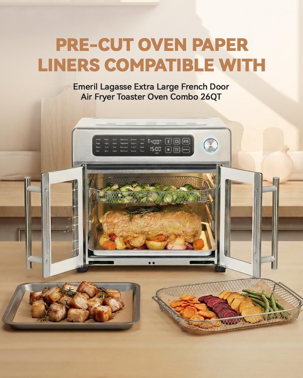 180PCS Air Fryer Parchment Paper Liners Compatible with Emeril Lagasse 26QT | Extra Large French Door Air Fryer Toaster Oven Combo