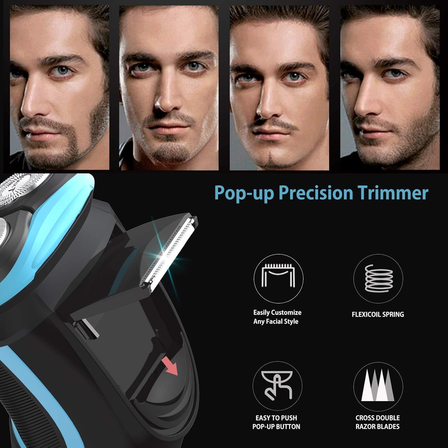 Men's Electric Shaver - MAX-T Corded and Cordless Rechargeable 3D Rotary Shaver Razor for Men with Pop-up Sideburn Trimmer Wet and Dry, IPX7 Waterproof, Plug & Play