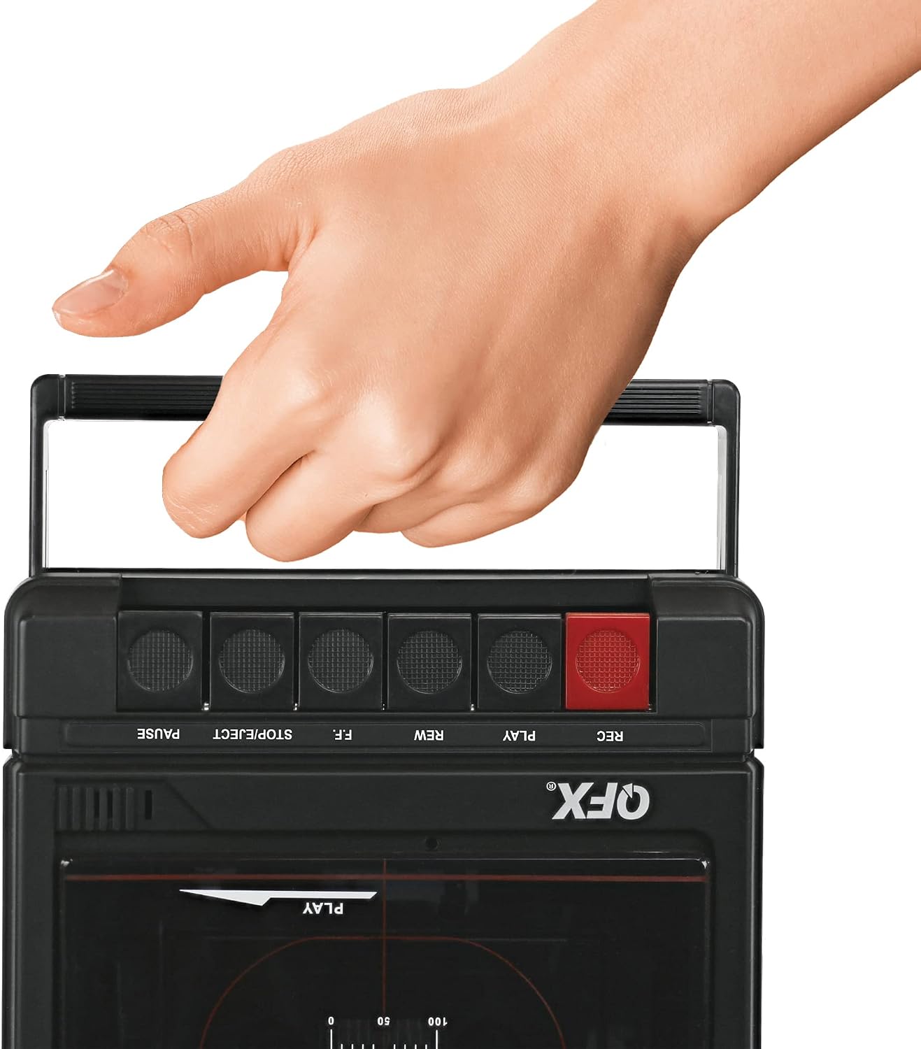 QFX Portable Shoebox Cassette Tape Player Recorder, RETRO-39BT | USB to Cassette Recording, Built-In Mic, 3.5" Bluetooth Speaker, FM Radio