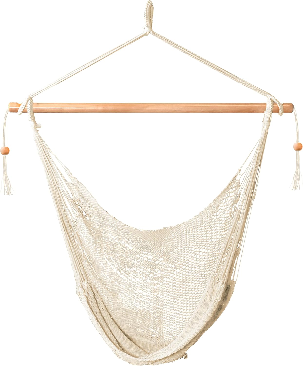Bliss Hammocks BHC-412NT Island Rope Hammock Chair, Eco Friendly & Hand Woven, Varnish Coated 40 Inch Wood Spreader, Easy to Hang w/Included Hanging Kit, Supports up to 265 pounds, Natural Rope
