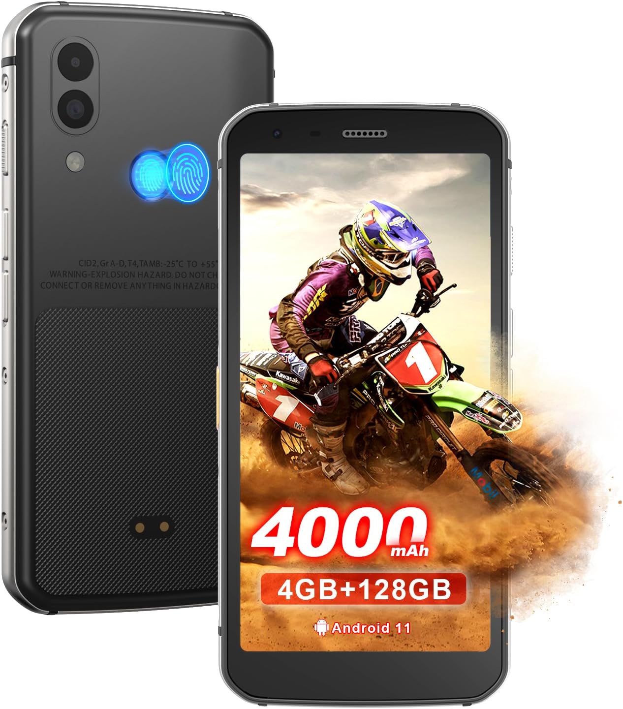 Unifone S62 Unlocked Rugged Cell Phone (128GB, 4GB) 5.7" IP68 Waterproof Android Smartphone, 12MP Dual Camera, All Day Battery, NFC