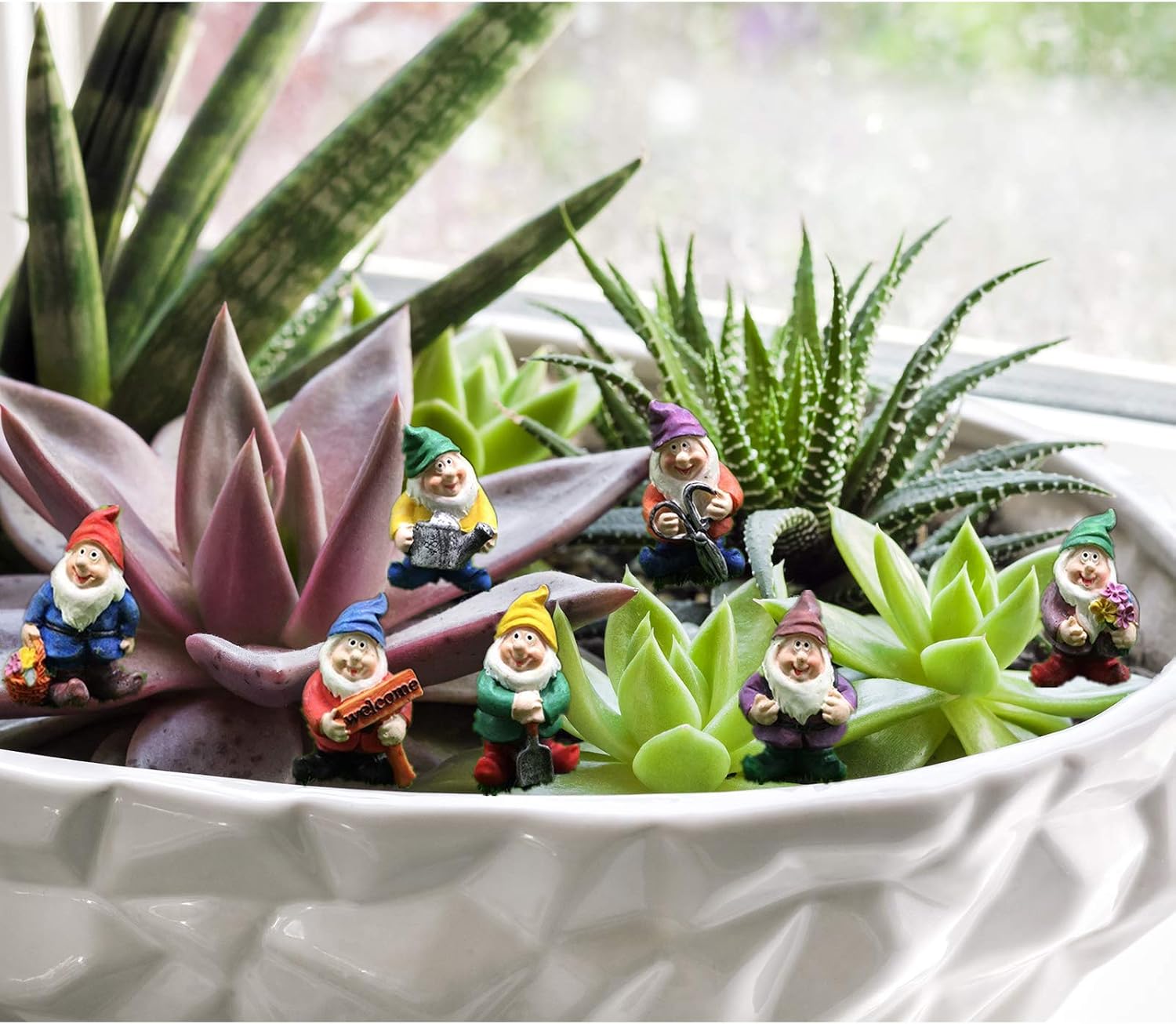 Fairy Garden Accessories Mini Gnome Resin Figurines Set 7Pcs