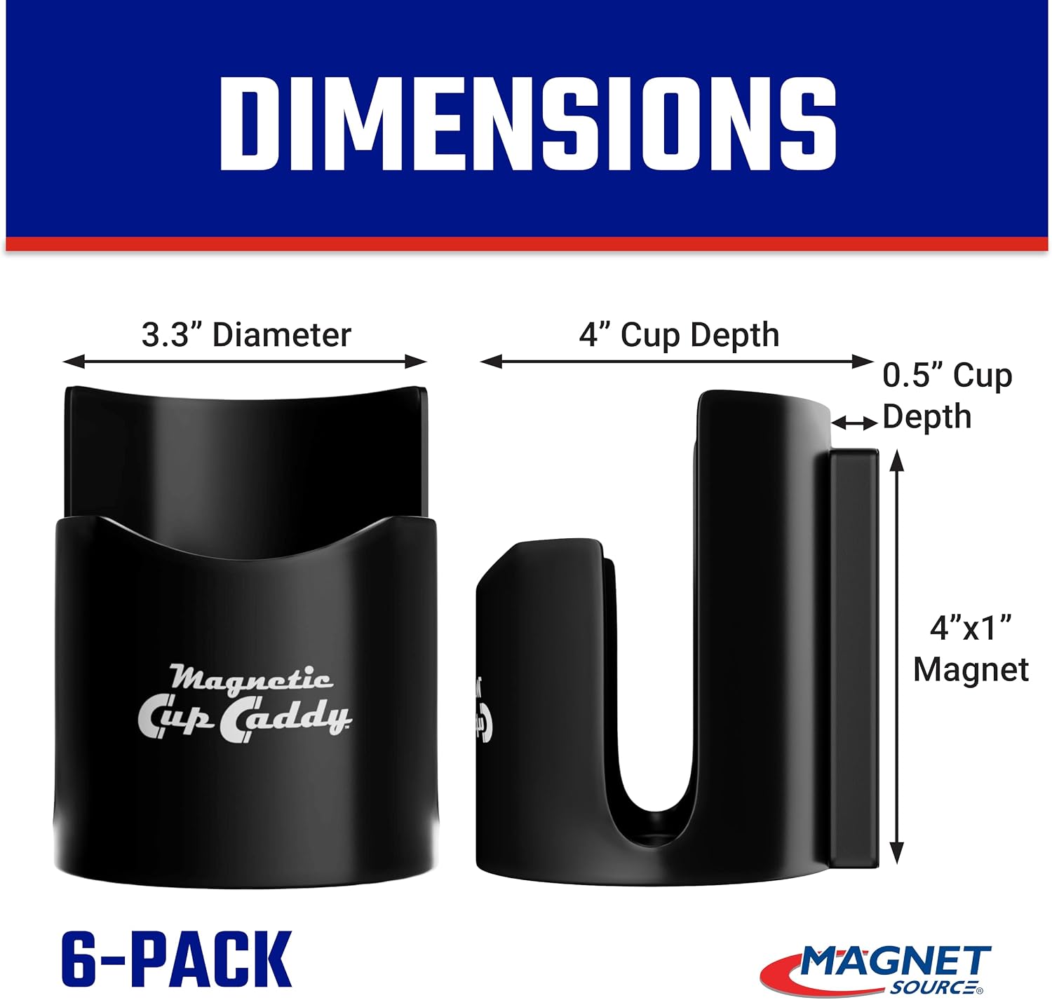 Master Magnetics Magnetic Cup Holder - Caddy for Bottles, Glasses, and Cans - Fits on Fridge, Lawnmower, Forklift, Cart, or Ladder - Heavy-Duty Magnet