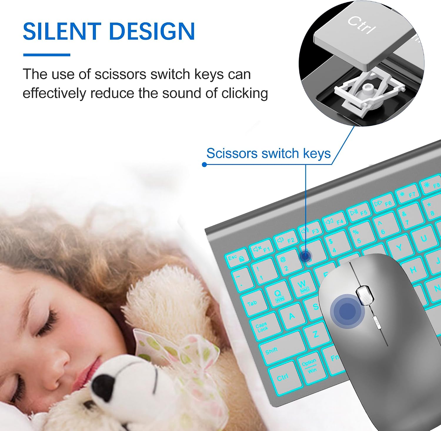 Wireless Keyboard and Mouse Ultra Slim Combo, TopMate - White | 2.4G Silent Compact 2400DPI Mouse and Scissor Switch Keyboard Set with Cover, Batteries Included, for PC/Laptop/Windows/Mac