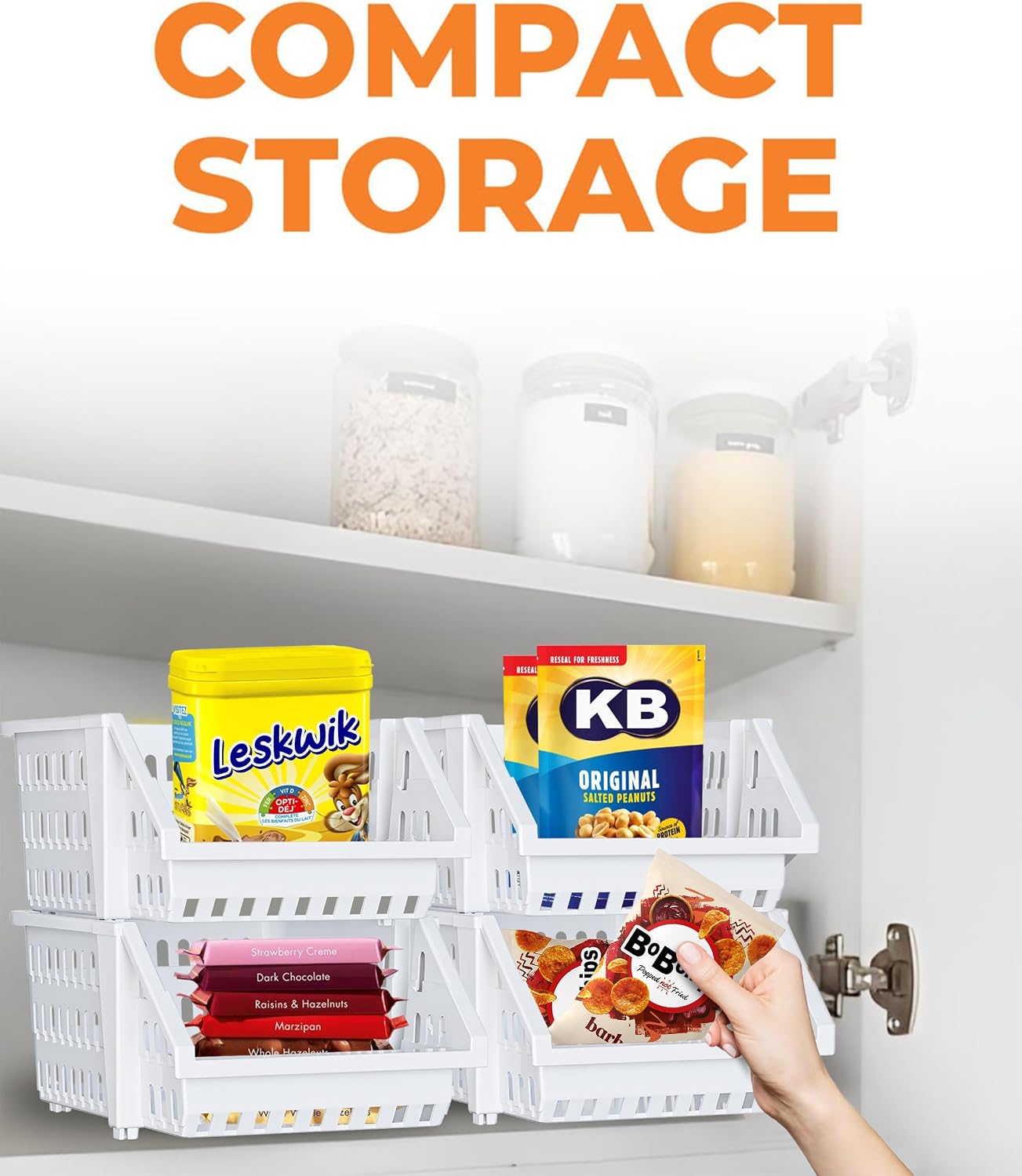 Skywin Stackable Storage Bins Open Front for Pantry Storage, 4 Pack - Black