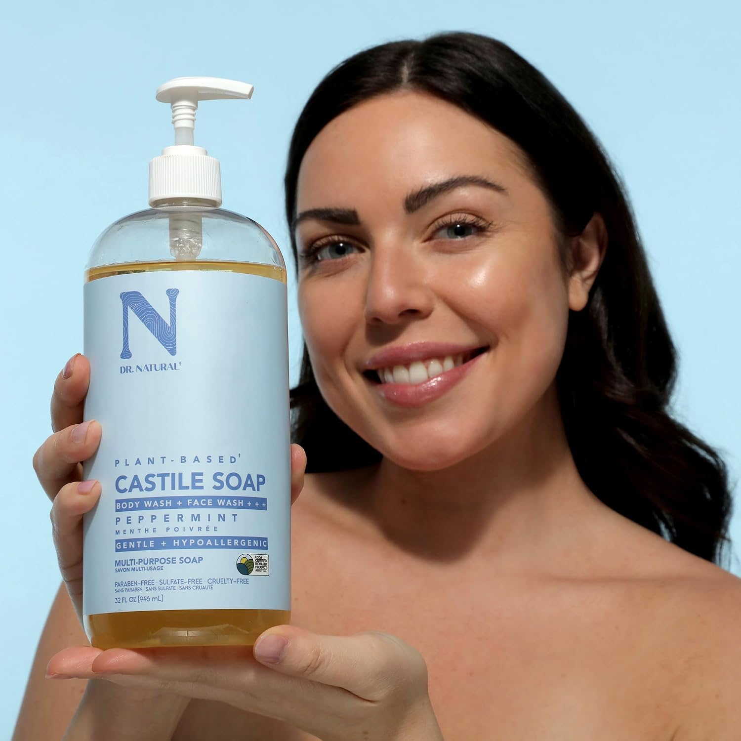Dr. Natural Castile Liquid Soap - Multi-Use Body Wash, Shampoo and Face Wash - Hydrating Body Soap for Skin, Hair, Pets and Home - Eucalyptus - 32 oz