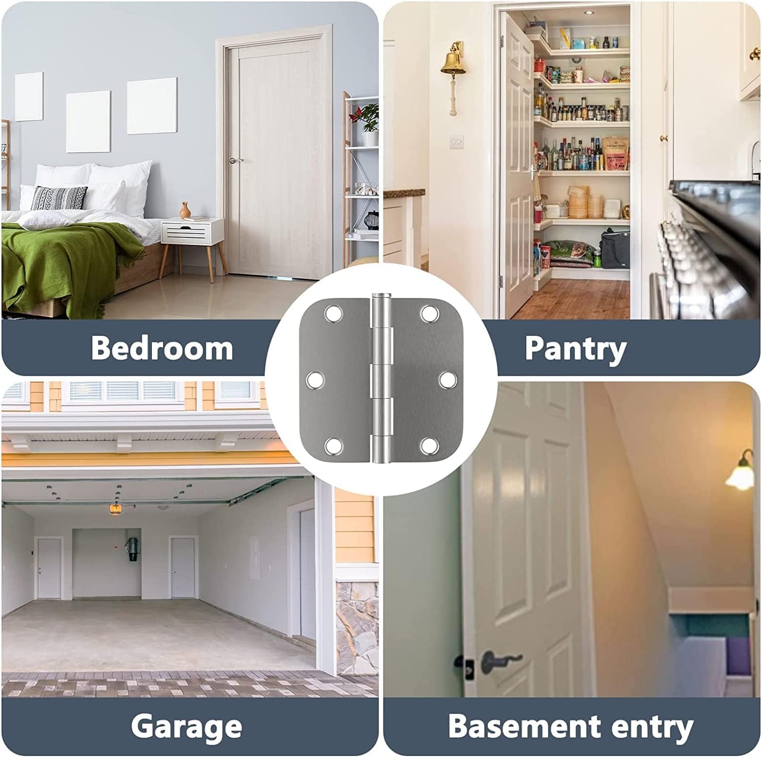 HOSOM 18 Pack 3.5 Inch Brushed Nickel Interior Door Hinges, 5/8 Radius, Satin Nickel 3 1/2 Interior Door Hinges, 3.5 "x 3.5" Silver Hardware