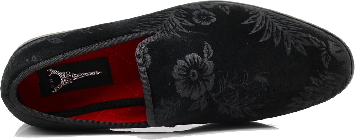 SPK35 Men's Vintage Velvet Flower Designer Dress Loafers Slip On Shoes Classic Tuxedo Dress Shoes