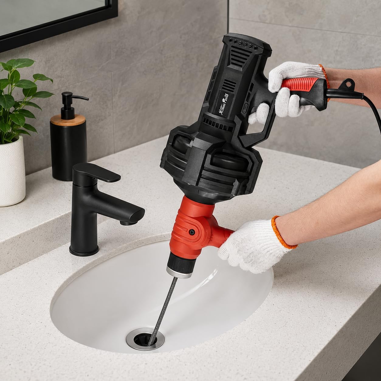 XtremepowerUS Handheld Portable Auto Feed Snake Drain Auger Corded Operated Unclog Sink Clog Pipe Cleaner Plumbing Power Tube 25' ft Cable