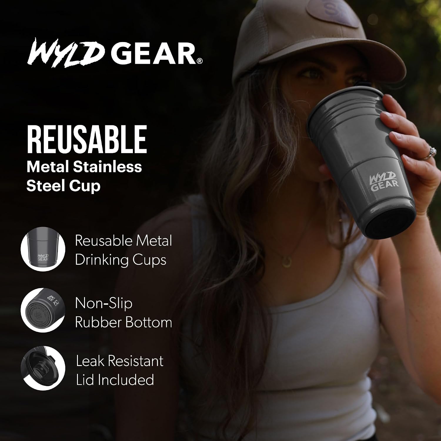Wyld Gear Party Cup 24oz Red Stainless Steel Reusable Metal Cup with Lid