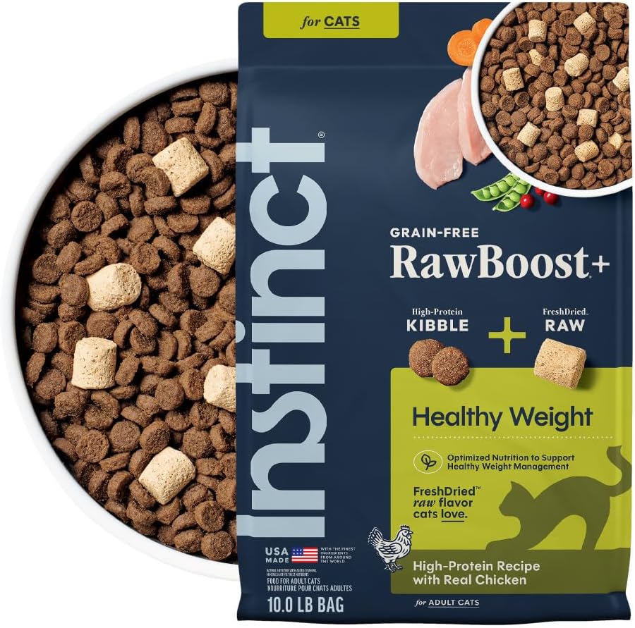 Instinct RawBoost, Dry Cat Food + Freeze Dried, Real Chicken, 10 lb Bag | High-protein kibble with FreshDried raw bites, grain-free, cage-free chicken recipe, minimally processed, complete nutrition