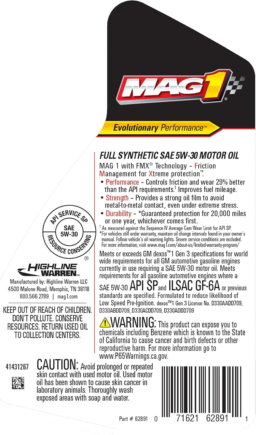 62891 Dexos1 SAE 5W-30 Motor Oil - 1 Quart