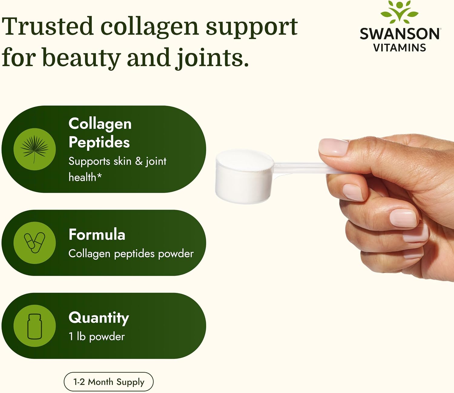 Swanson High Plains Collagen Hydrolysate Peptides, Unflavored (1 lb) | For Adults over 30 Seeking Hair, Skin, Nail, and Joint Support, Unflavored Peptides with No Fillers or Flavors