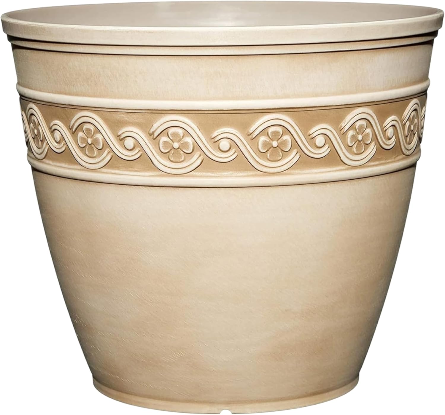 GROWSCAPE Corinthian Round Planter Pot w/Drainage Holes, 8" Desert Tan