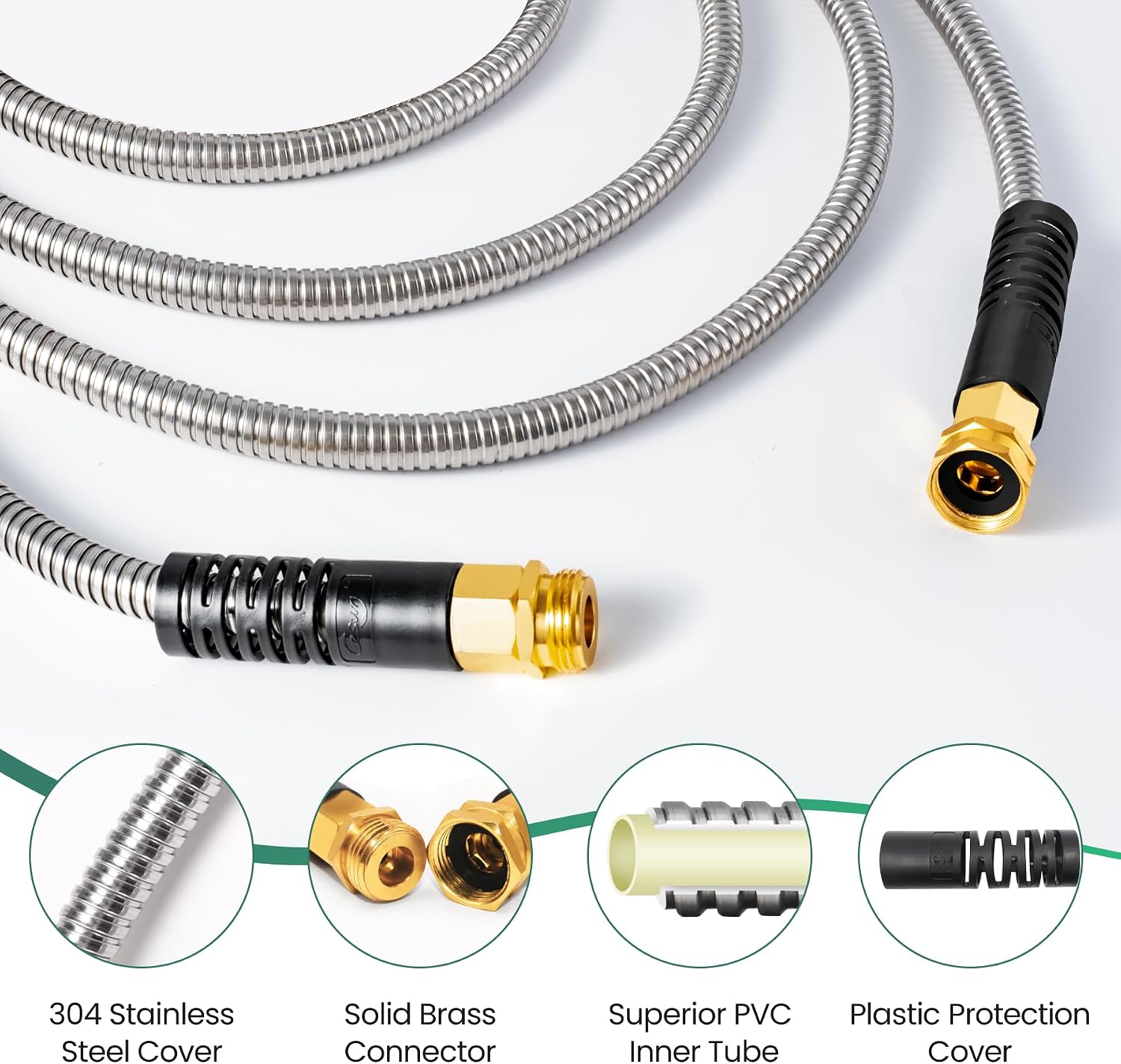 Cesun 100 ft Metal Garden Hose with 10 Function Nozzle, 100 foot x 5/8" | Heavy Duty Stainless Steel Water Hose, Kink-Free & Flexible, Lightweight, Durable, Leak Proof, Rust Proof for Yard/RV/Outdoor