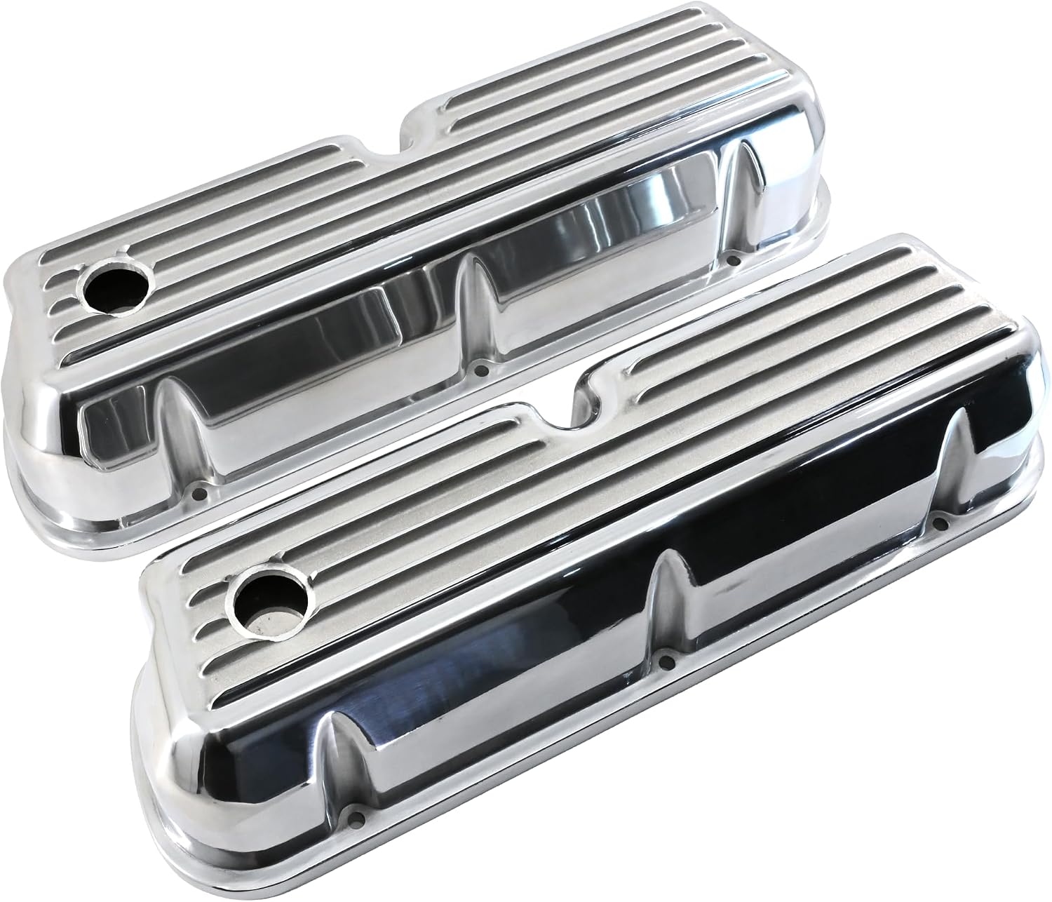 Compatible/Replacement Aluminum Ford Small Block 289-302-351W-5.0L Tall Full Finned Valve Covers – Polished Finish
