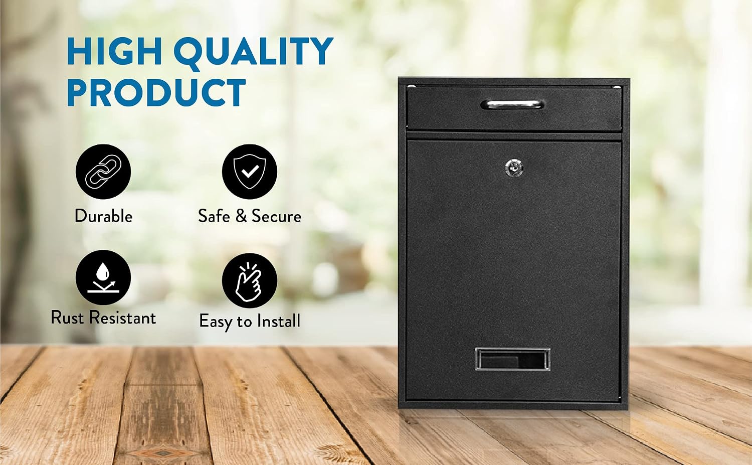 Wall Mounted Locking Vertical Dropbox Mailbox - Safe and Secure (Large) | Made with Galvanized Steel (Black)