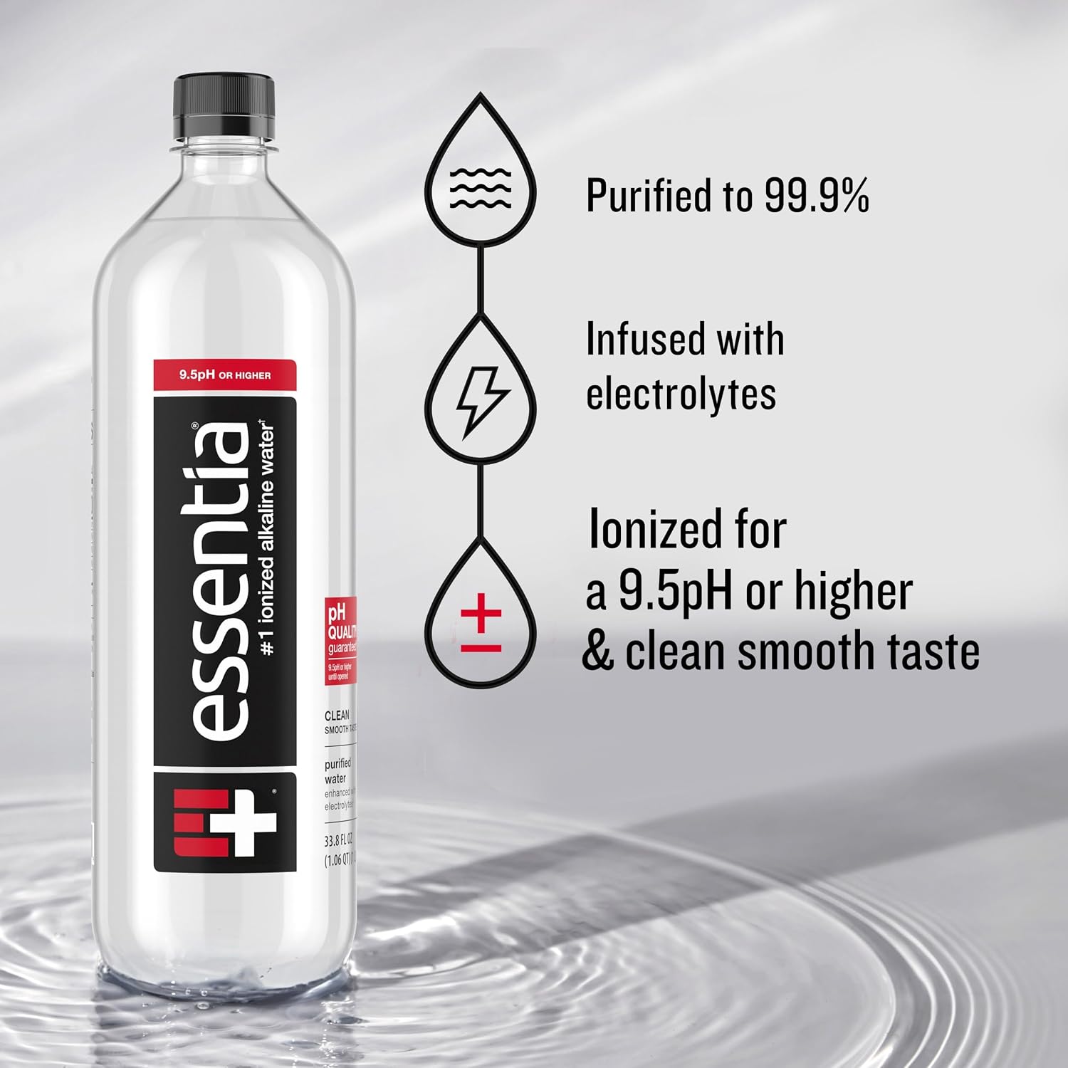 Essentia Water LLC, Ionized Alkaline Bottled Water; 99.9% Pure, Infused with Electrolytes, 9.5 pH or Higher a Clean, Smooth Taste, 20 Fl Oz (Pack of 24)